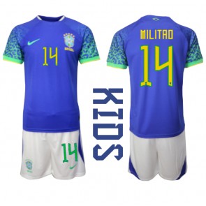 Lacne Dětský Futbalové dres Brazília Eder Militao #14 MS 2022 Krátky Rukáv - Preč (+ trenírky)